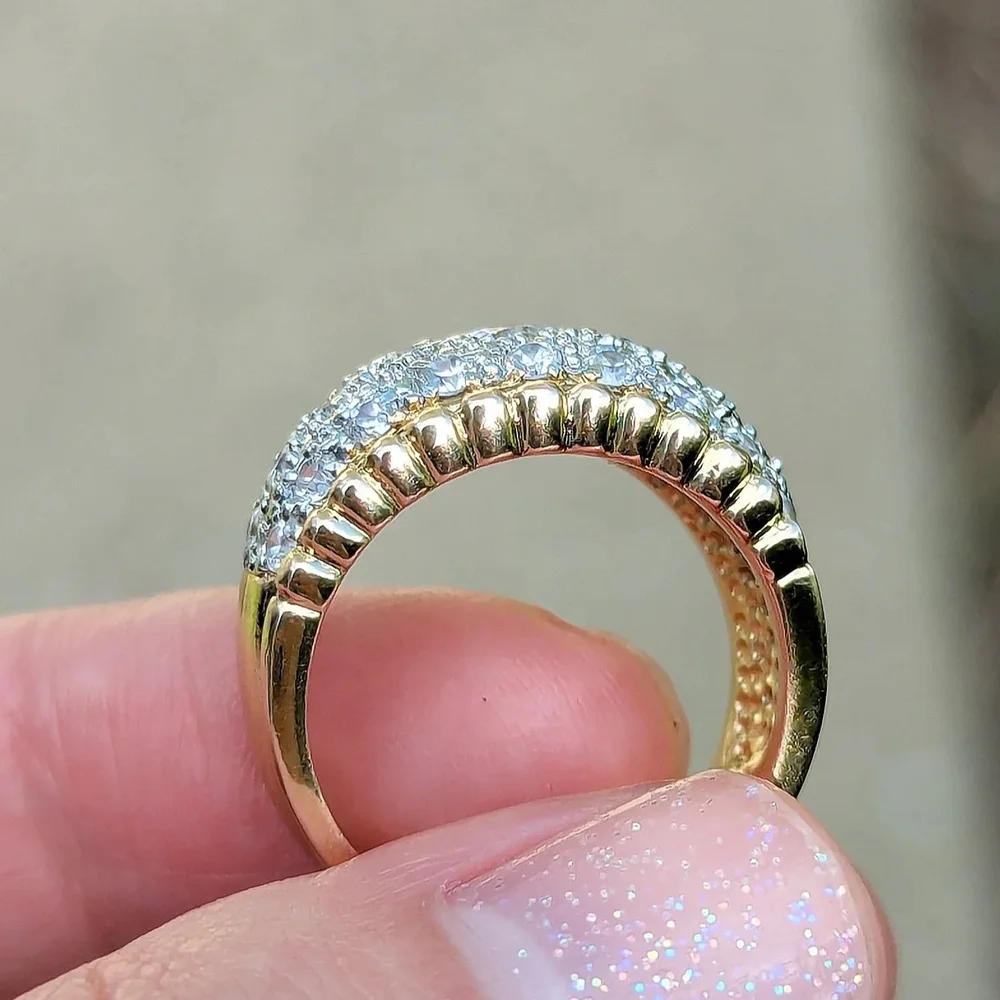 Sterling Silver 925 Gold Vermeil Ring Clear CZ stones Size 6.5 - Picture 2 of 5